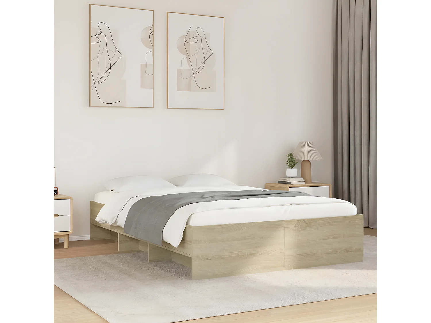 Estrutura de cama 120x190 cm derivados madeira carvalho sonoma