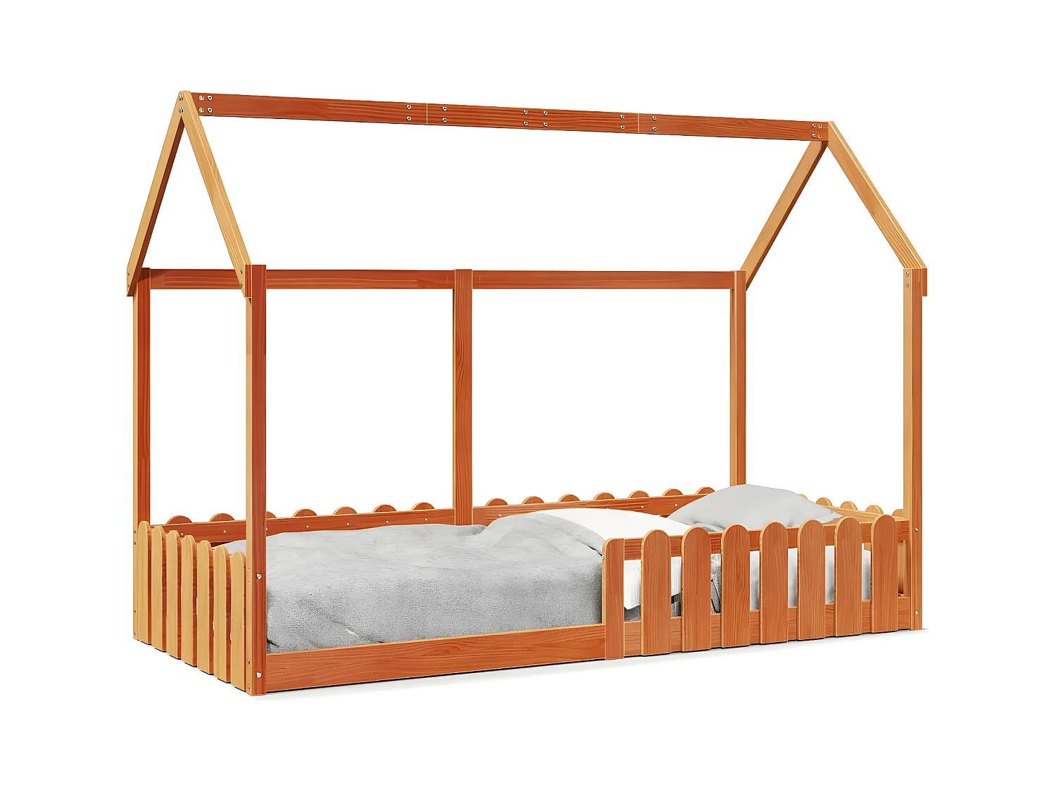 Cama con forma de casa de niños madera maciza marrón 90x190 cm