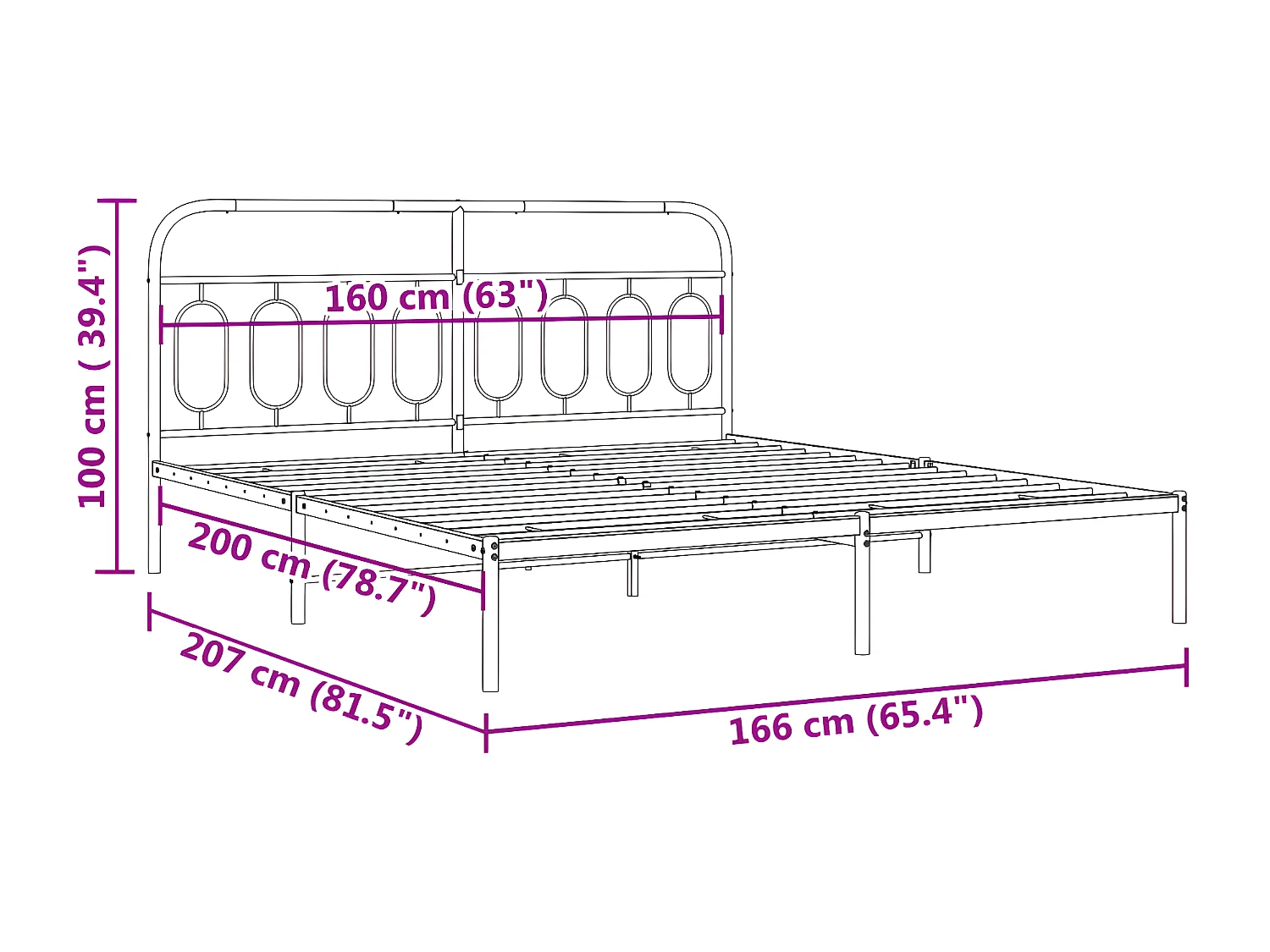 Estructura de cama con cabecero metal blanca 160x200 cm