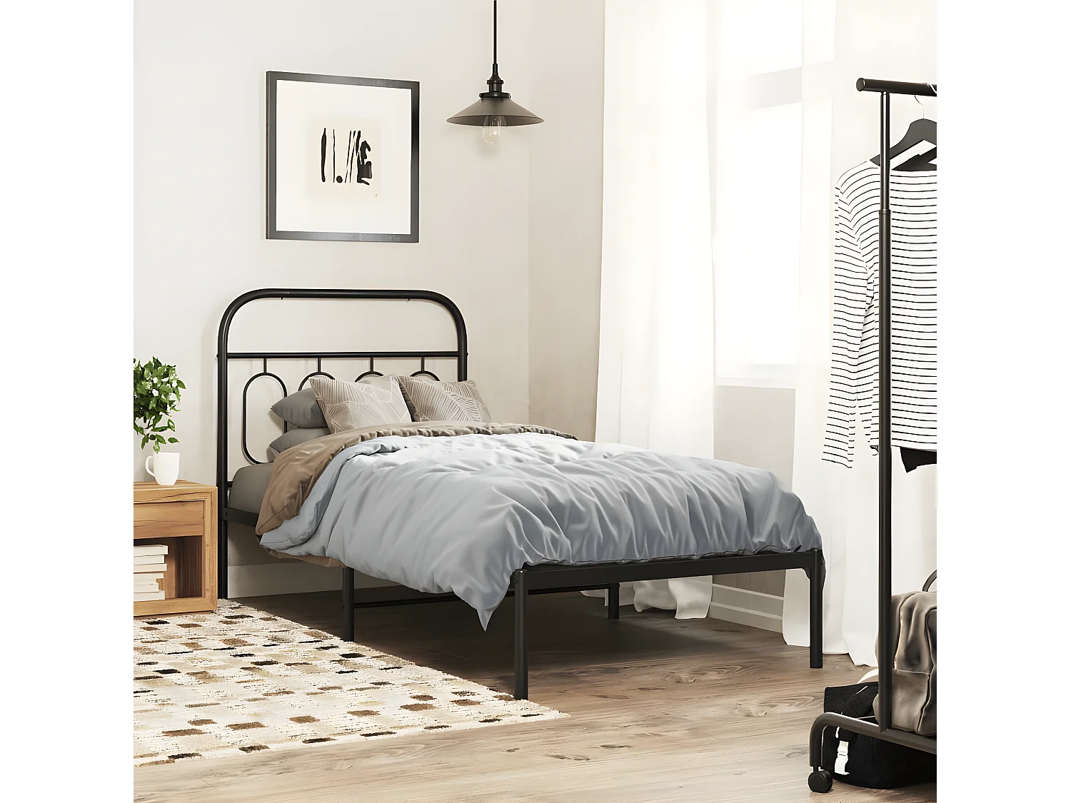 Estructura de cama con cabecero metal negro 80x200 cm