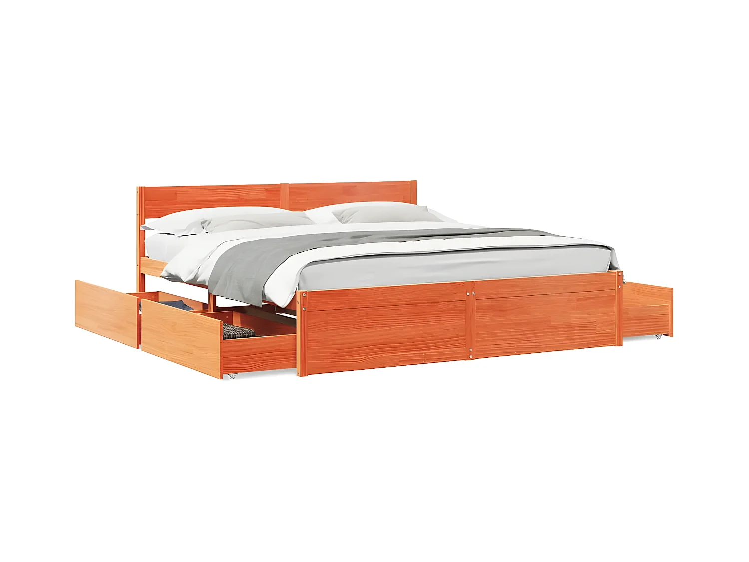 Cadre de lit avec tiroirs cire marron 180x200cm bois pin massif