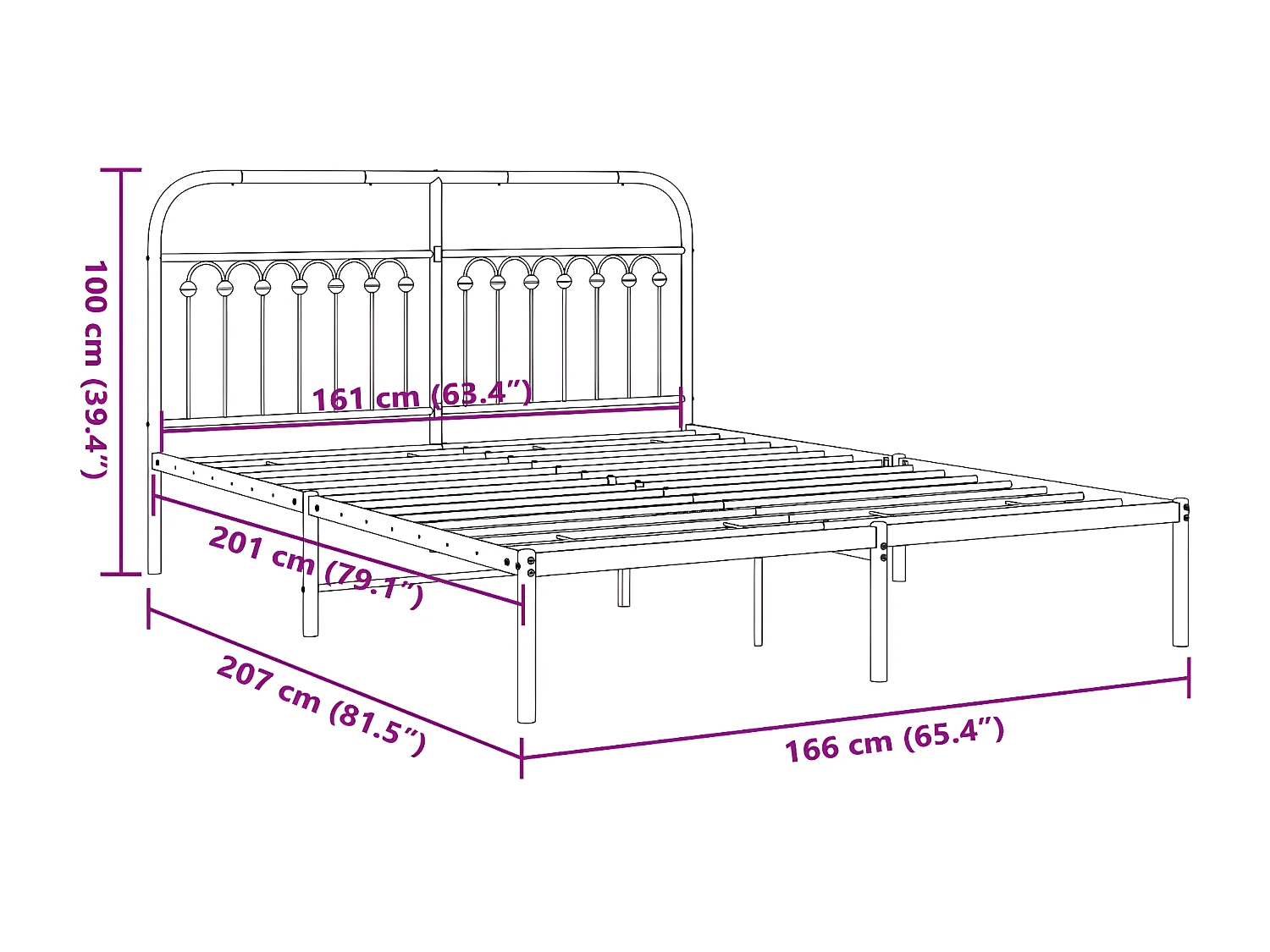 Cadre de lit métal avec tête de lit blanc 160x200 cm