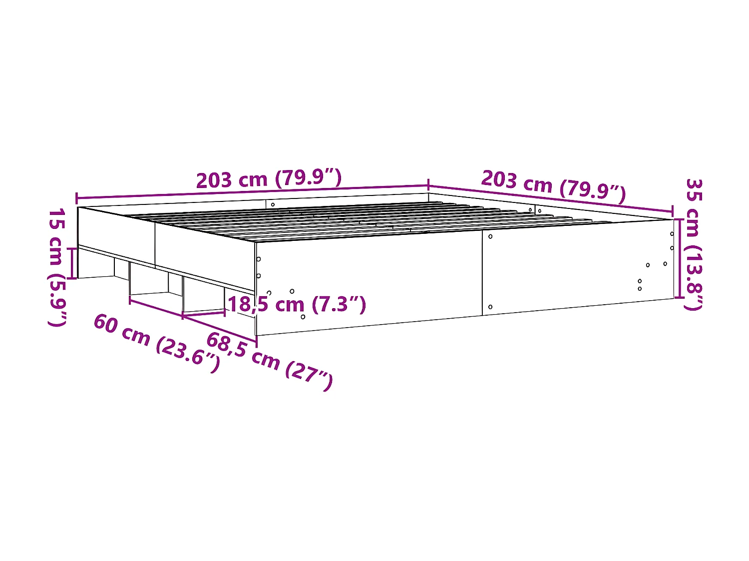 Estrutura de cama 200x200 cm derivados madeira carvalho sonoma