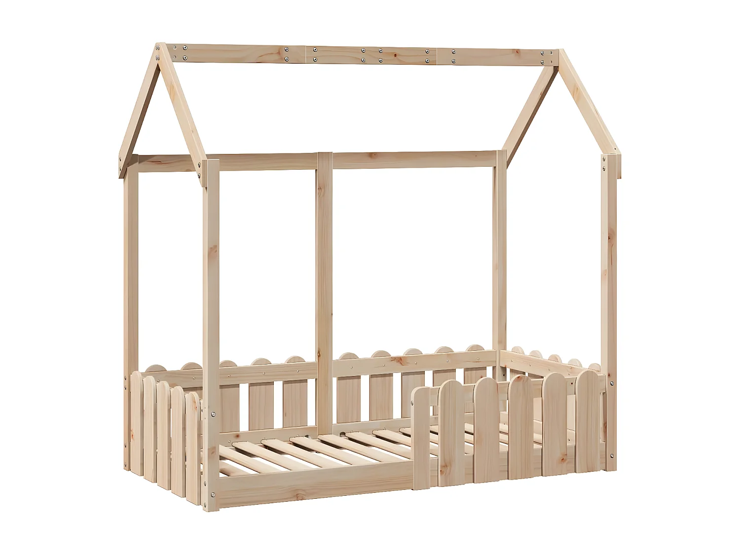 Cama con forma de casa de niños madera maciza marrón 70x140 cm