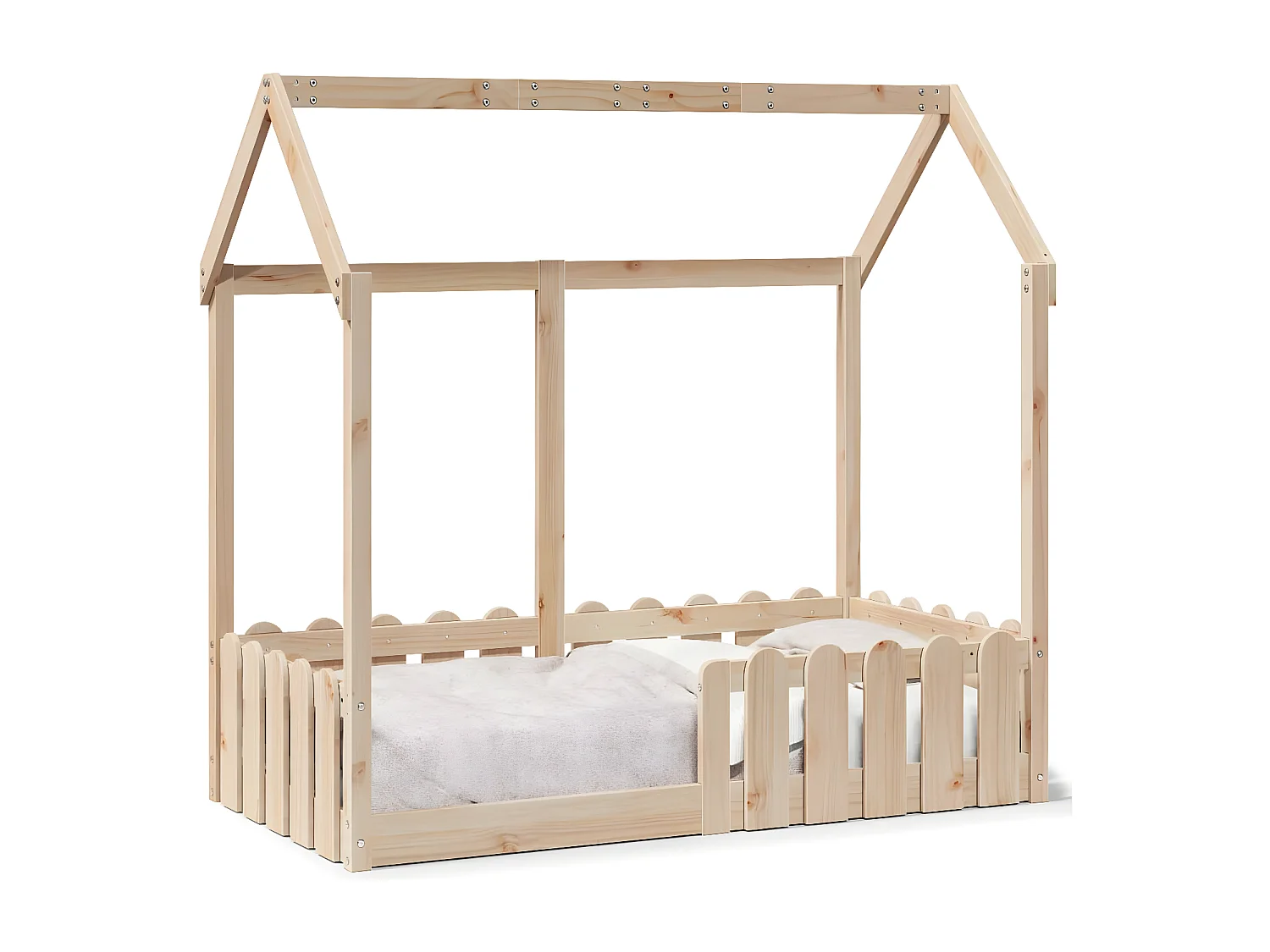 Cama infantil formato casa 70x140 cm madeira de pinho maciça
