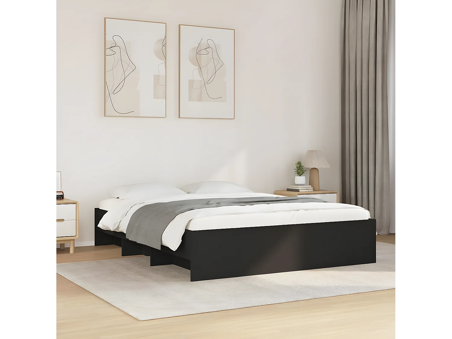 Estructura de cama madera de ingeniería negra 160x200 cm