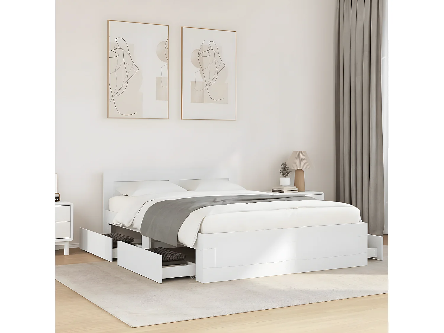 Estructura cama con cabecero madera ingeniería blanco 140x190cm