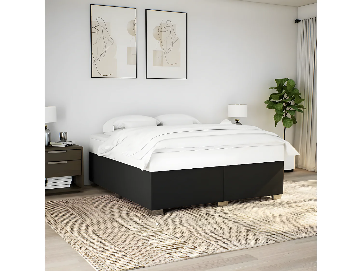 Estrutura de cama tecido preto 200x200 cm