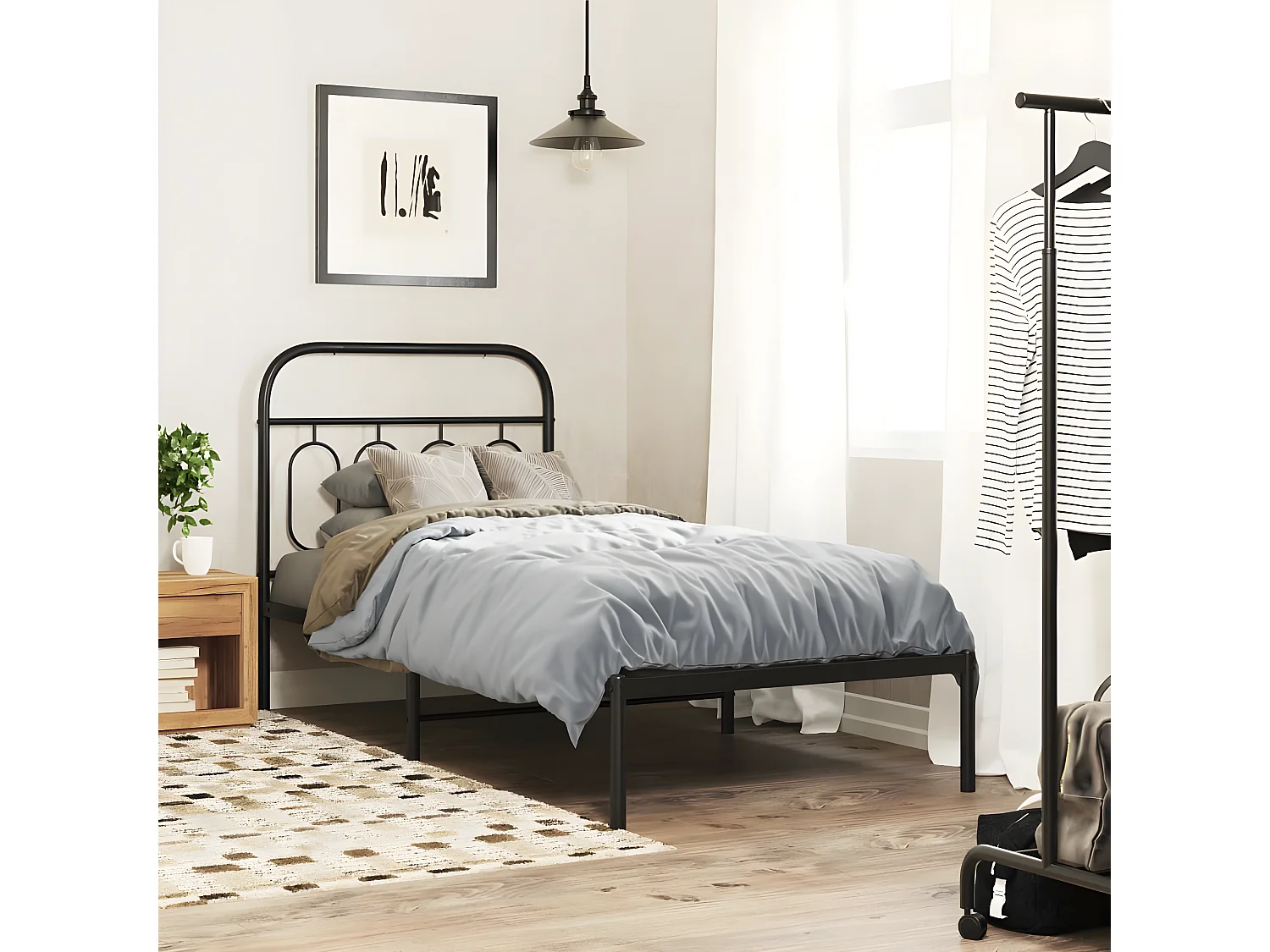 Estrutura de cama com cabeceira 90x190 cm metal preto