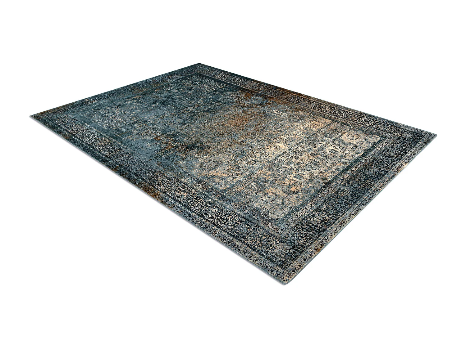 Wollen tapijt OMEGA Mamluk Vintage, rozet donkerblauw 135x200 cm