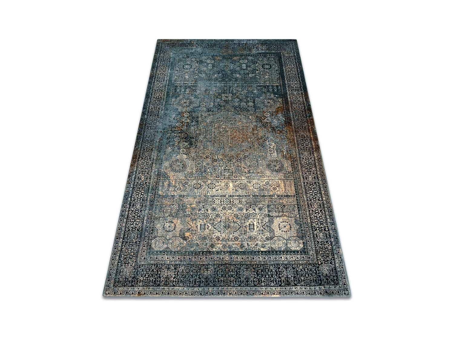 Wollteppich OMEGA Mamluk Vintage, Rosette Dunkelblau 135x200 cm
