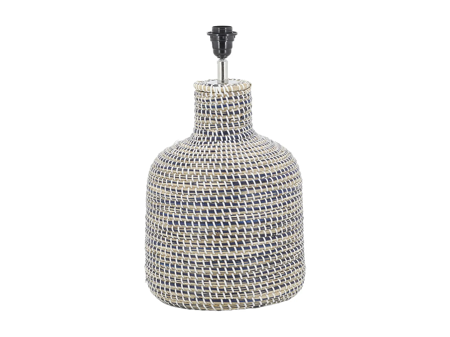 Pied de lampe en jonc naturel et bleu