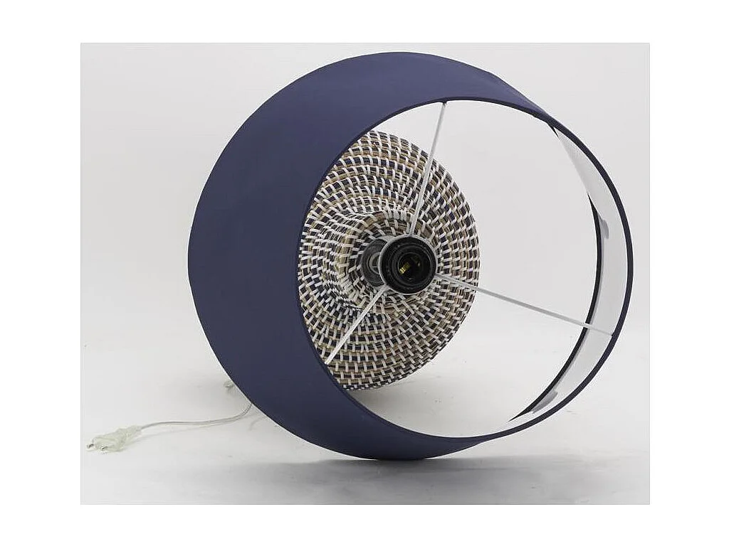Pied de lampe en jonc naturel et bleu