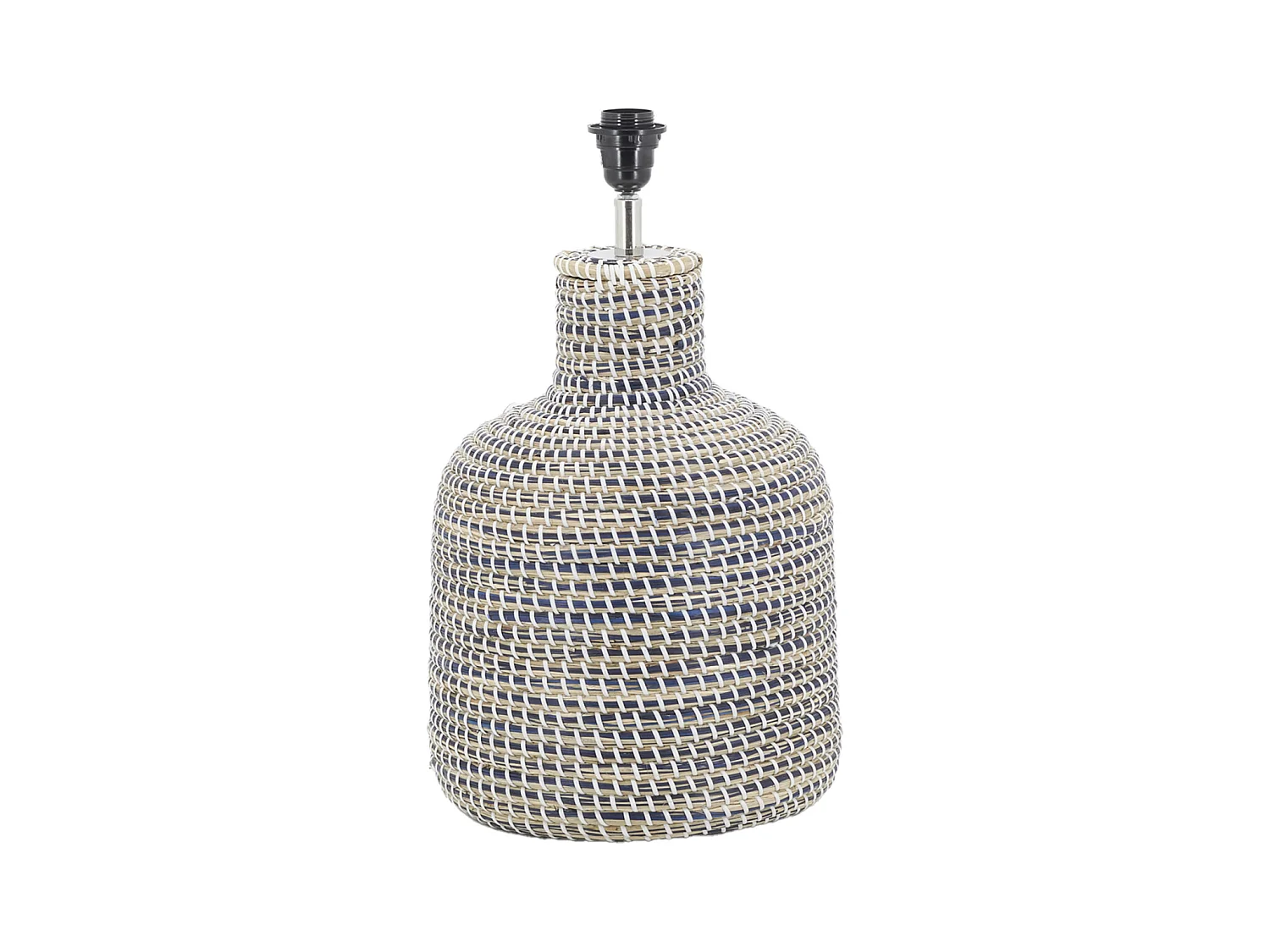 Pied de lampe en jonc naturel et bleu