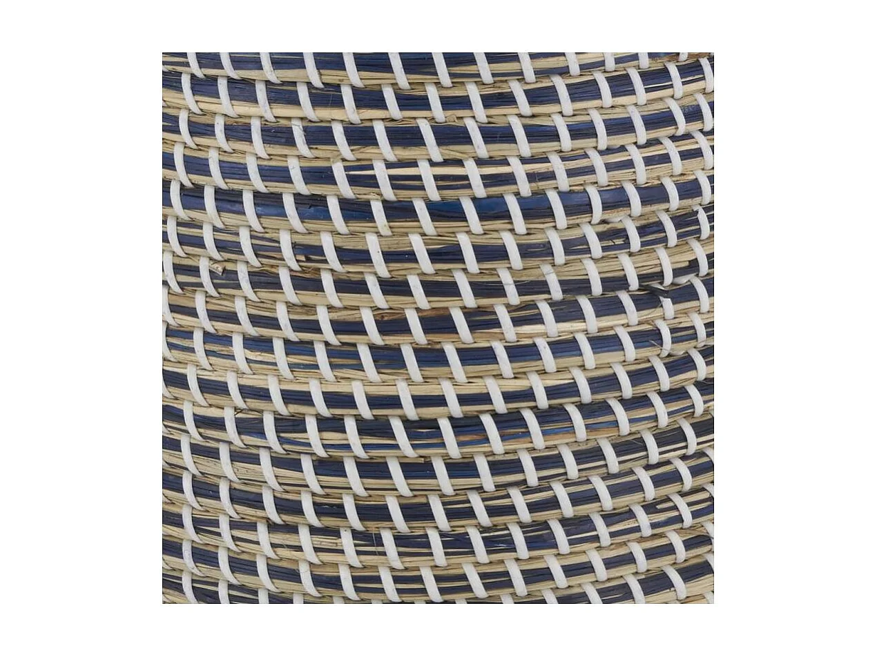Pied de lampe en jonc naturel et bleu