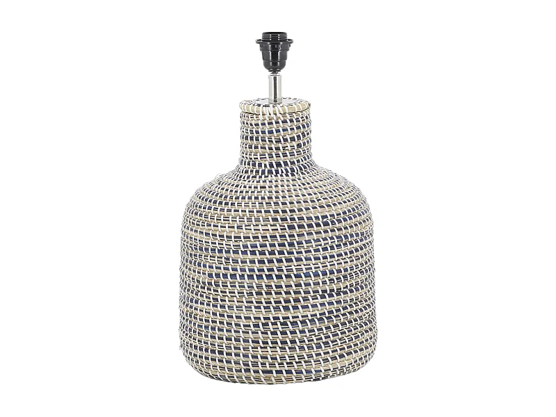 Pied de lampe en jonc naturel et bleu