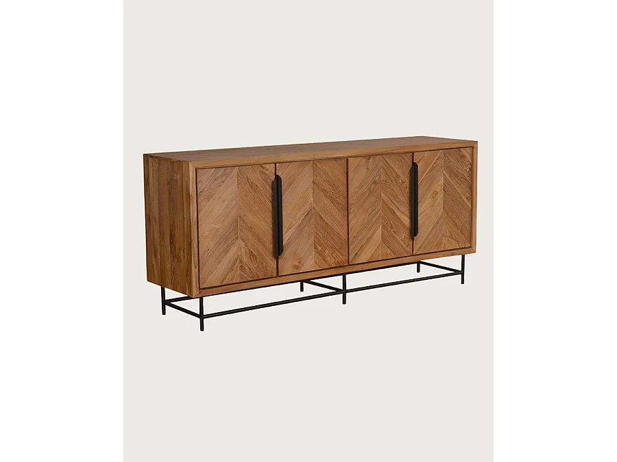 Kappa - Grand Buffet bas en teck recyclé avec motif chevron et métal 180 cm