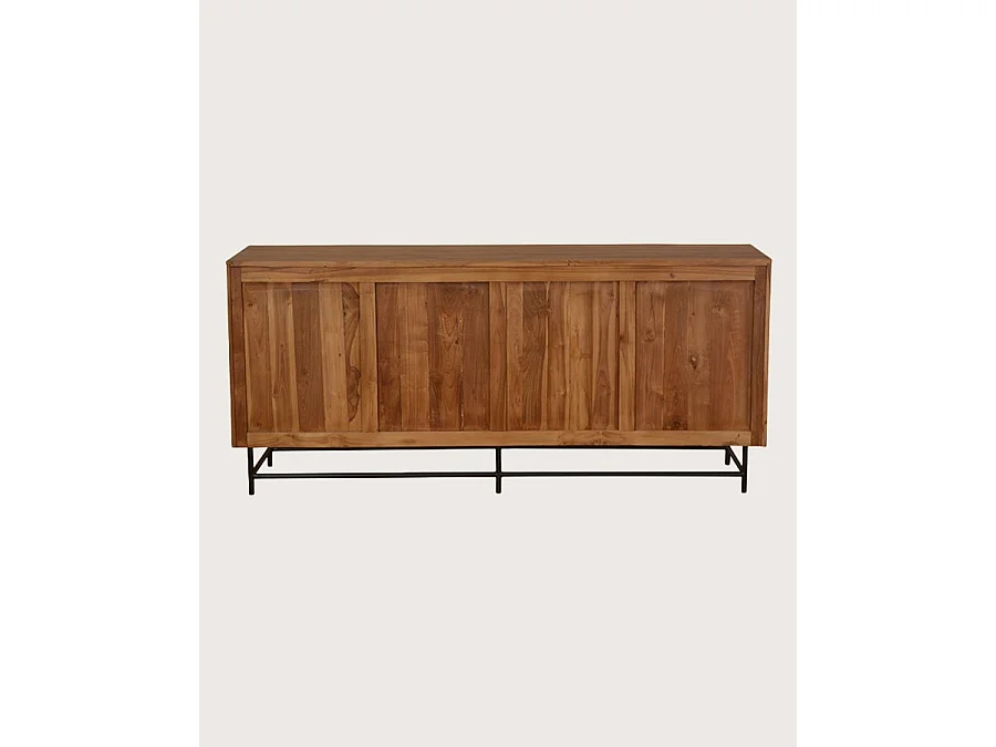 Kappa - Grand Buffet bas en teck recyclé avec motif chevron et métal 180 cm