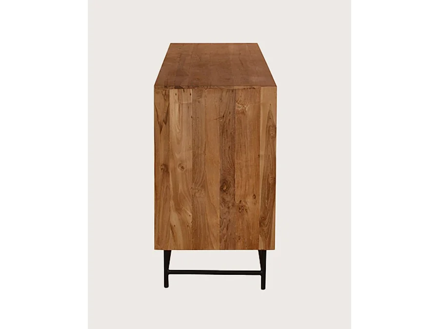 Kappa - Grand Buffet bas en teck recyclé avec motif chevron et métal 180 cm