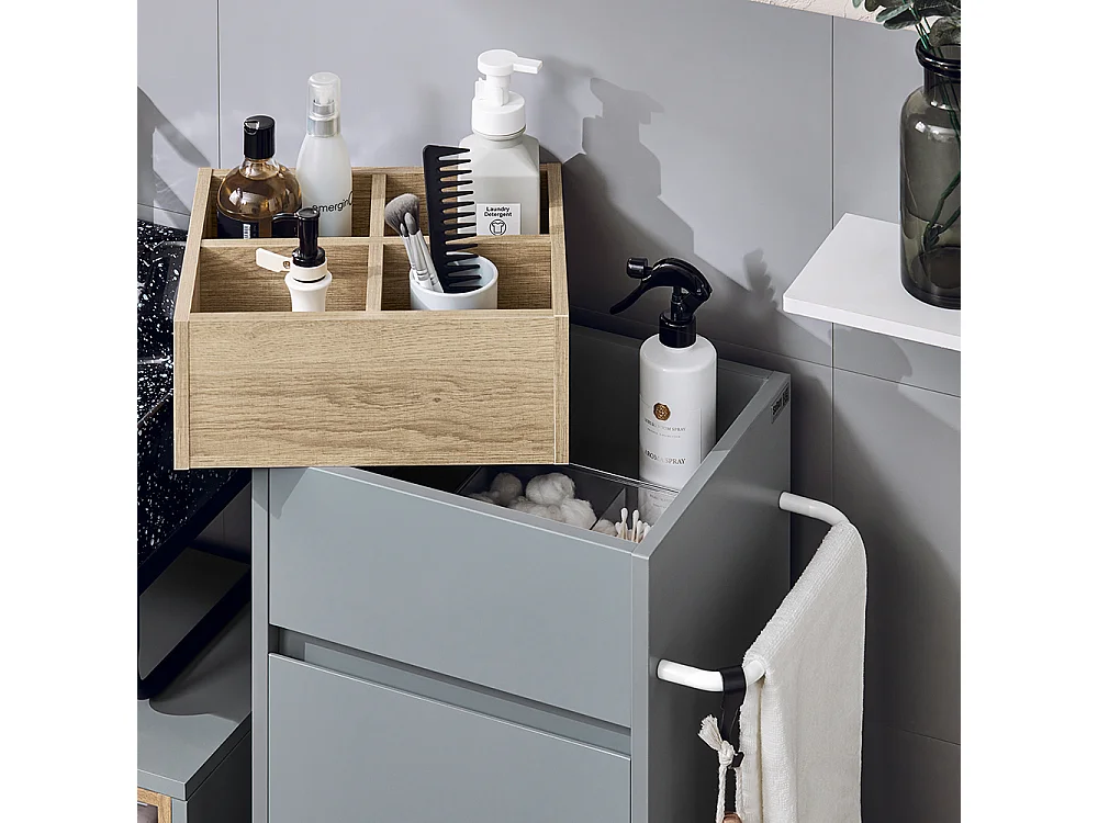 SoBuy BZR159-DG Armoire à Linge Meuble Bas de Salle de Bain Corbeille à Linge Meuble de Rangement