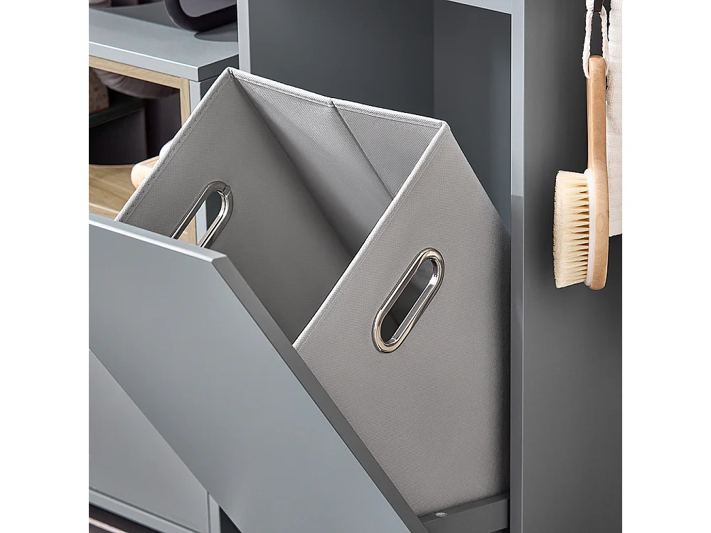 SoBuy BZR159-DG Armoire à Linge Meuble Bas de Salle de Bain Corbeille à Linge Meuble de Rangement