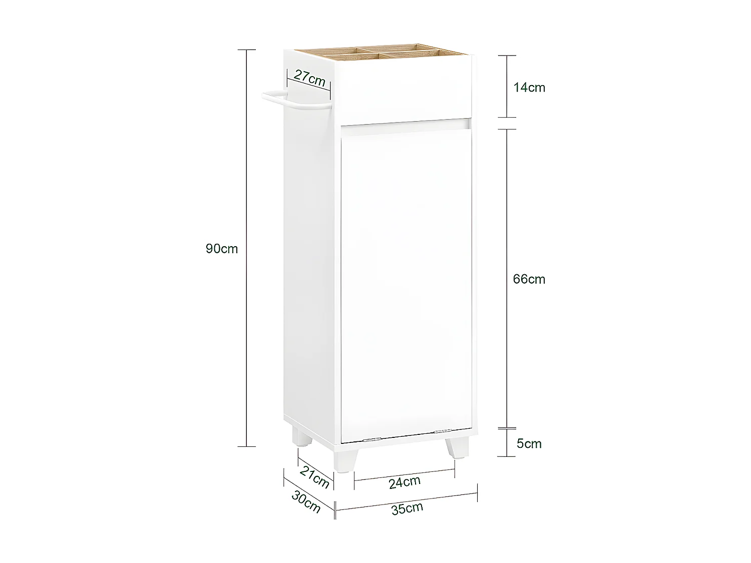 SoBuy Mobiletto portabiancheria Portabiancheria rimovibile Cesto della biancheria Mobiletto del bagno Bianco 35x30x90cm BZR159-W