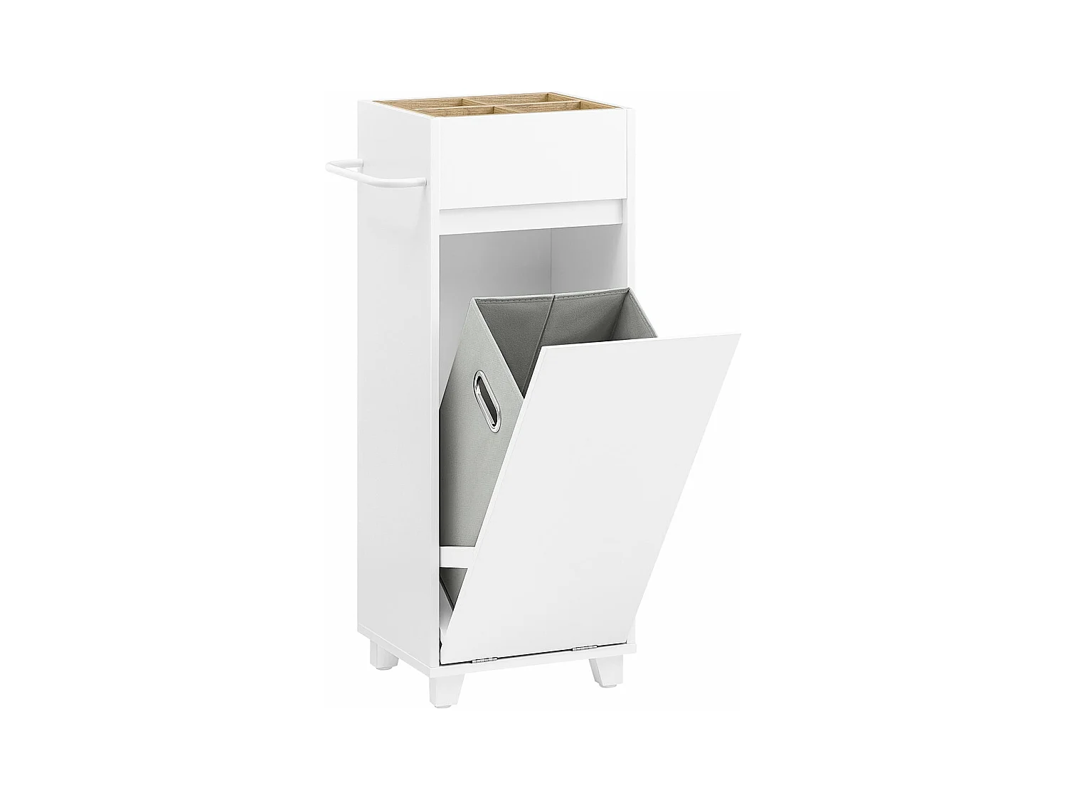 SoBuy BZR159-W Armoire à Linge Meuble Bas avec 4 Petits Compartiments Ouverts et 1 Panier à Linge Amovible