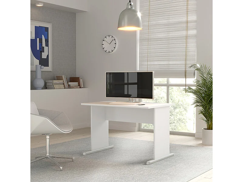 Bureau L. 108 cm décor blanc avec piètement effet aluminium - MARIA