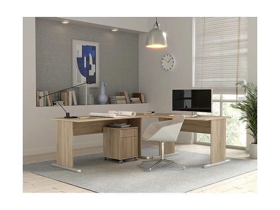 Bureau L. 144 cm décor chêne sonoma et pieds effet aluminium - MARIA