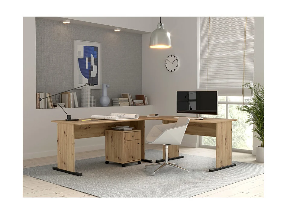 Bureau L. 144 cm décor chêne artisan avec piètement noir - MARIA