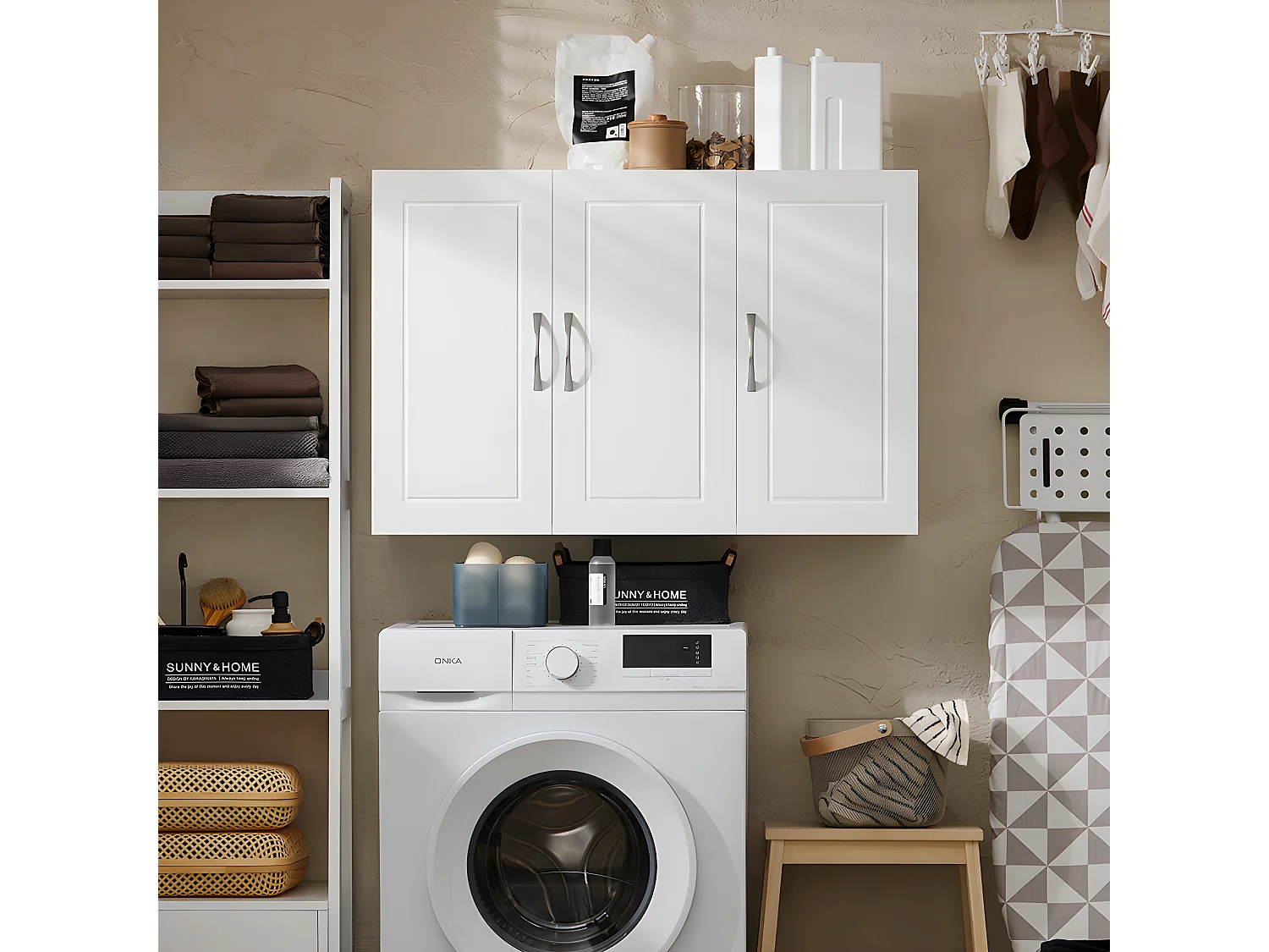 SoBuy Armoire Murale de Salle de Bain, Placard de Rangement, Meuble de Rangement Suspendu, Meuble Haut avec 3 Portes, 90x30x60 cm, Blanc, FRG231-L-W