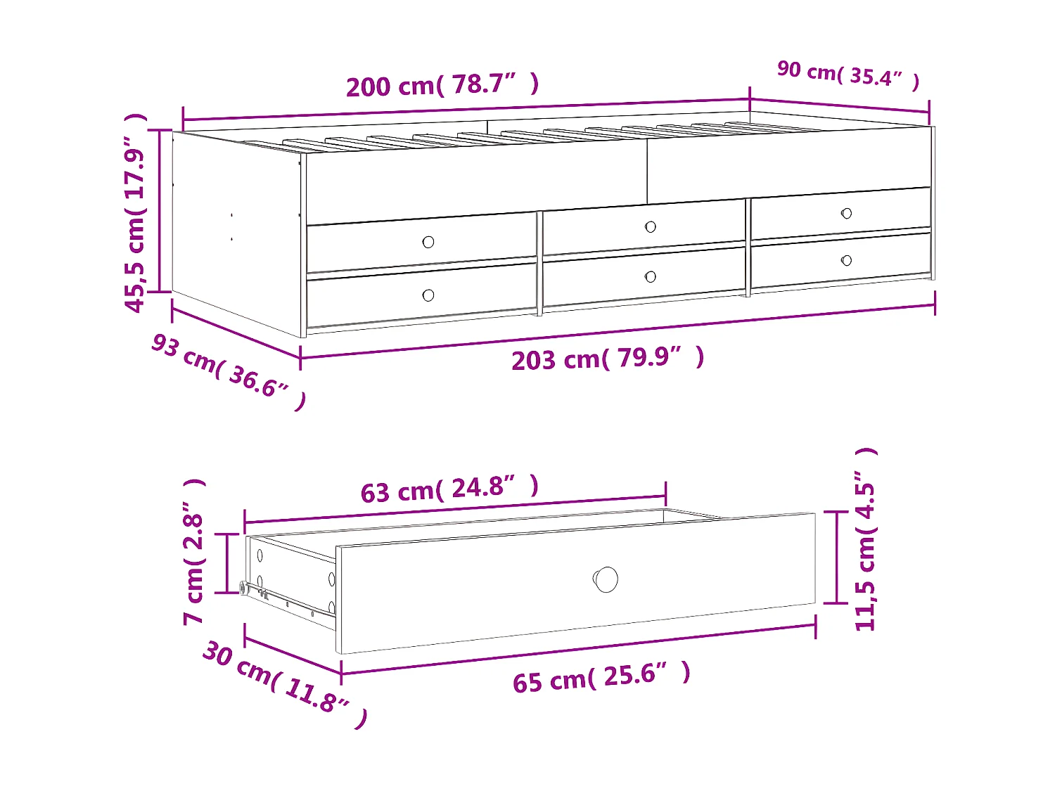 Sofá-cama c/ gavetas 90x200 cm derivados de madeira branco