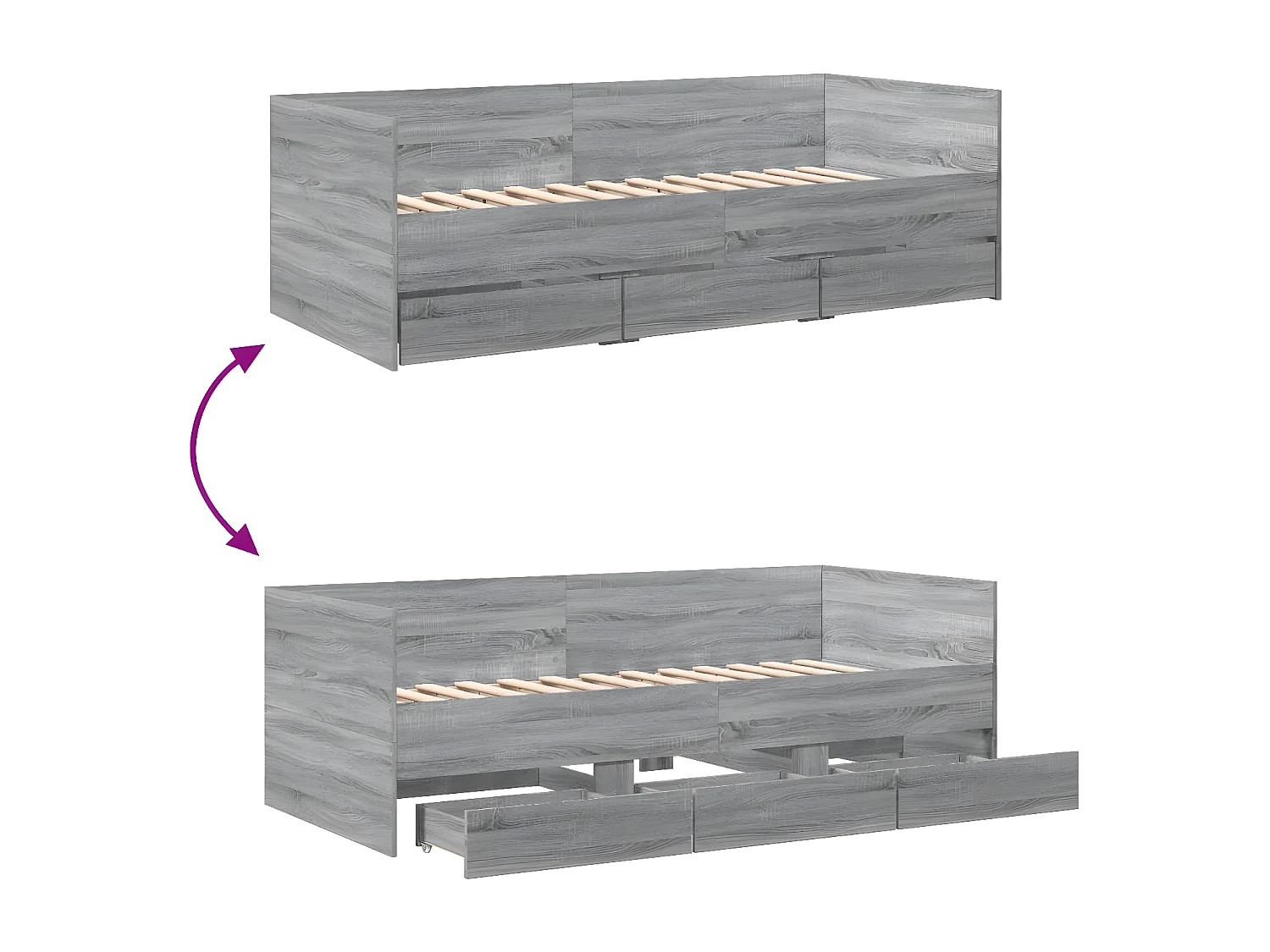 Tumbona con cajones madera ingeniería gris Sonoma 75x190 cm