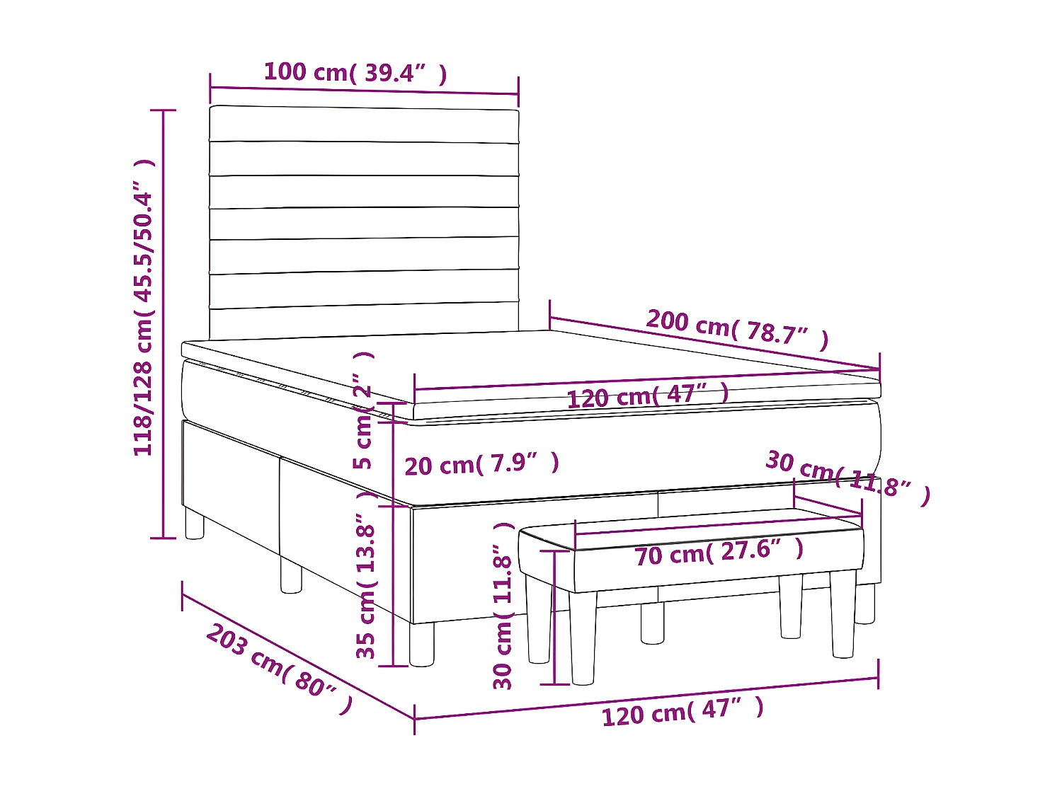 Lit à sommier tapissier avec matelas Taupe 120x200 cm Tissu
