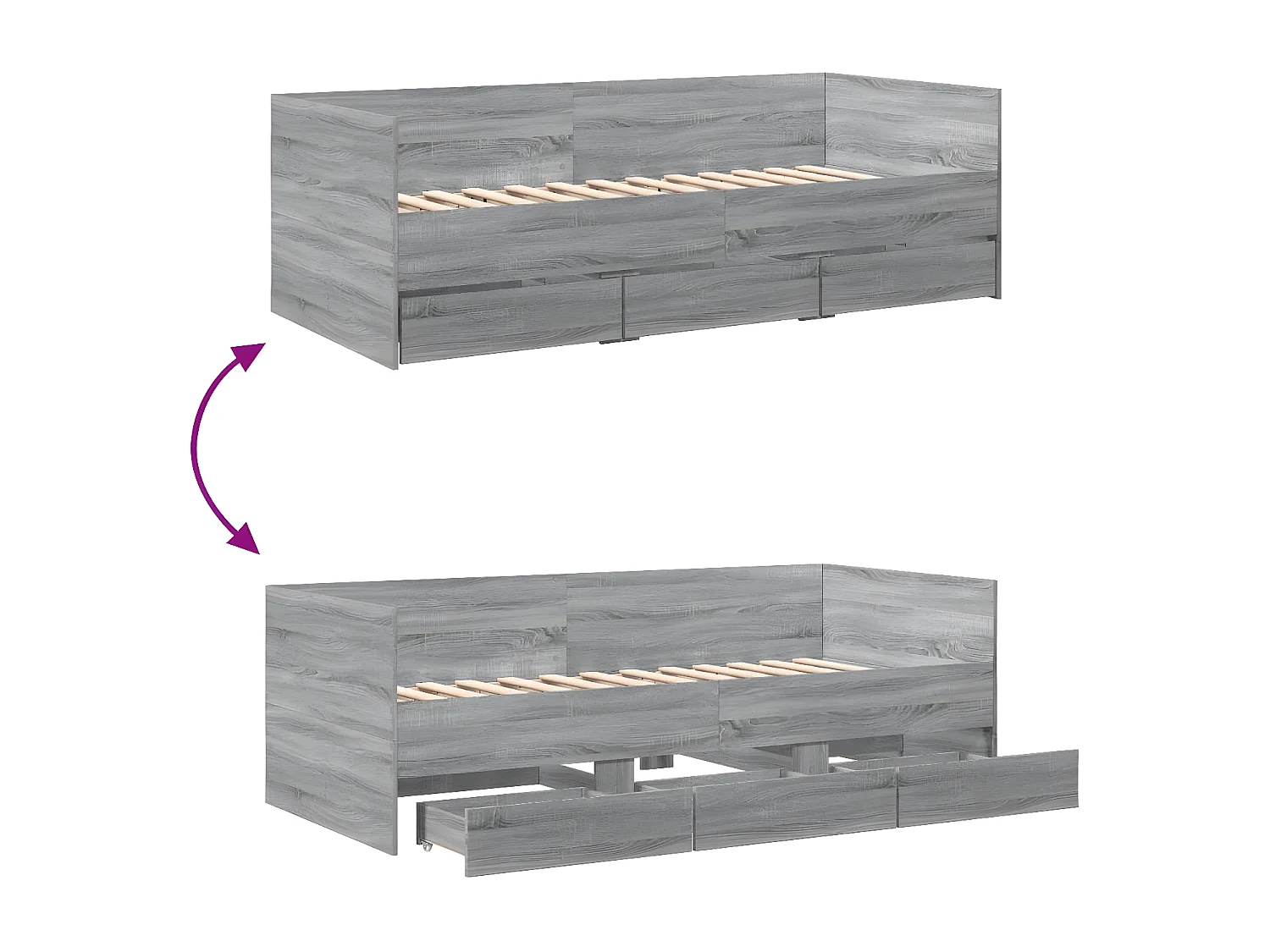 Lit de jour et tiroirs sonoma gris 90x200 cm bois d'ingénierie