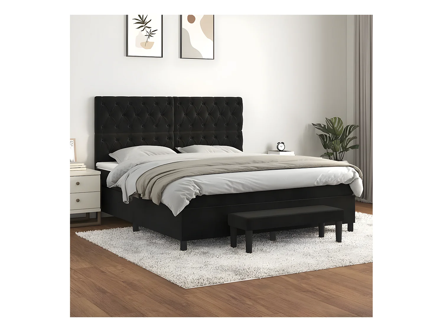 Lit à sommier tapissier et matelas Noir 160x200 cm Velours