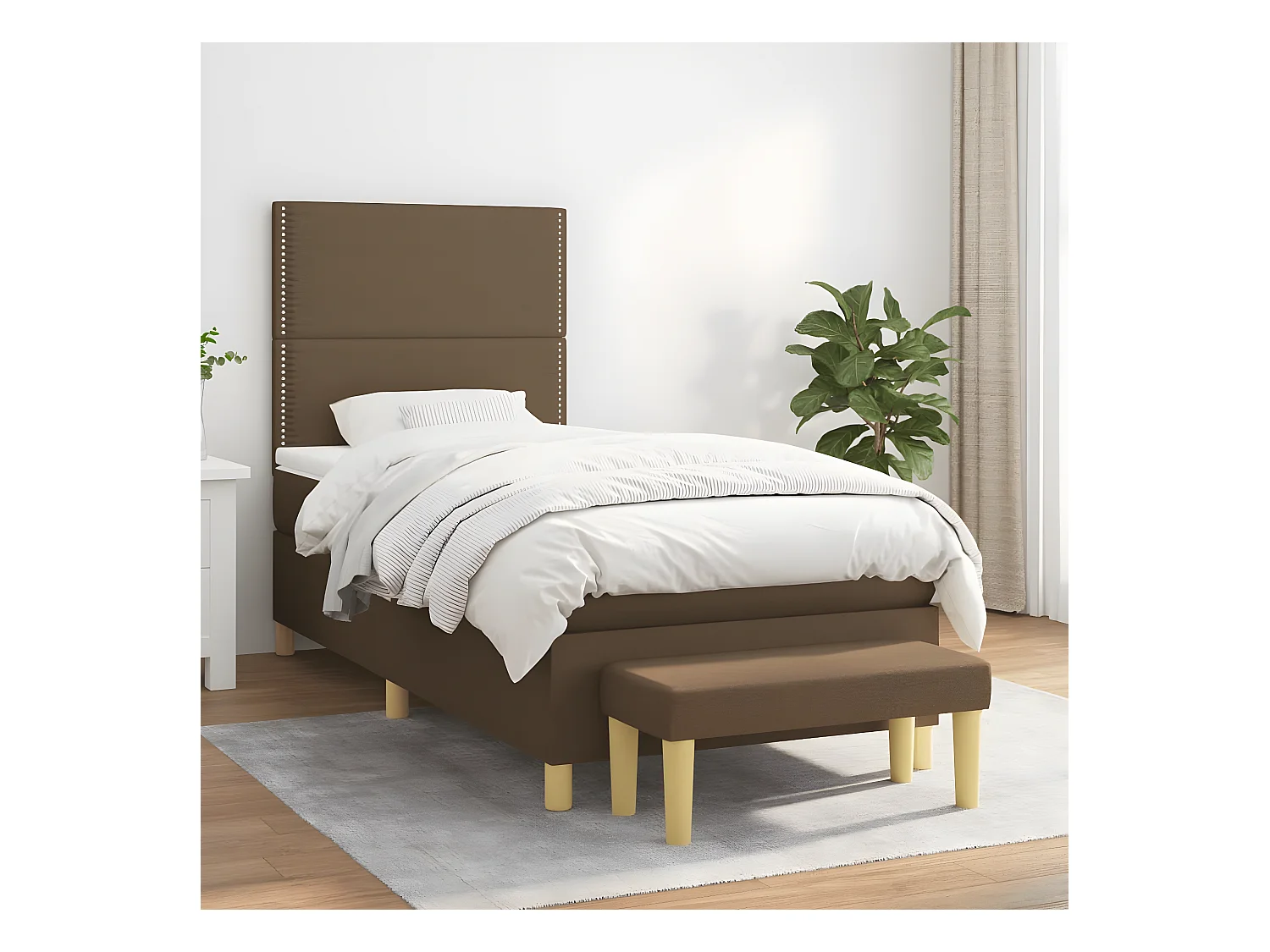 Lit à sommier tapissier avec matelas Marron foncé 90x200 cm