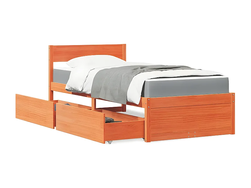 Cama con cajones y colchón madera pino marrón cera 90x190 cm