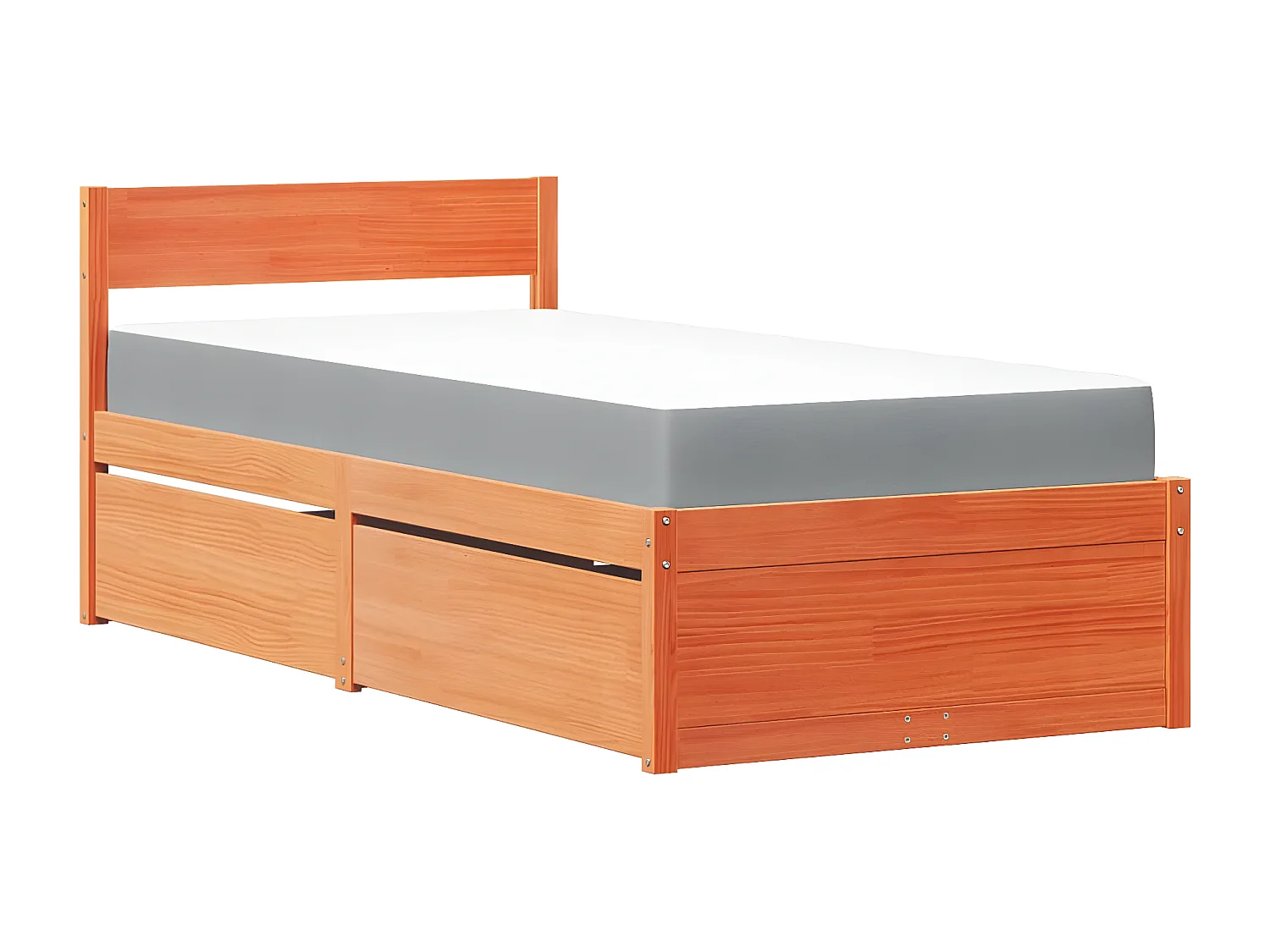 Cama con cajones y colchón madera pino marrón cera 90x190 cm