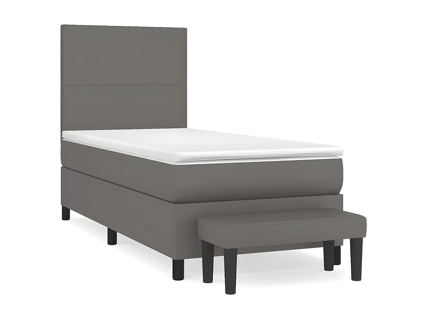 Cama box spring con colchón cuero sintético gris 90x200 cm