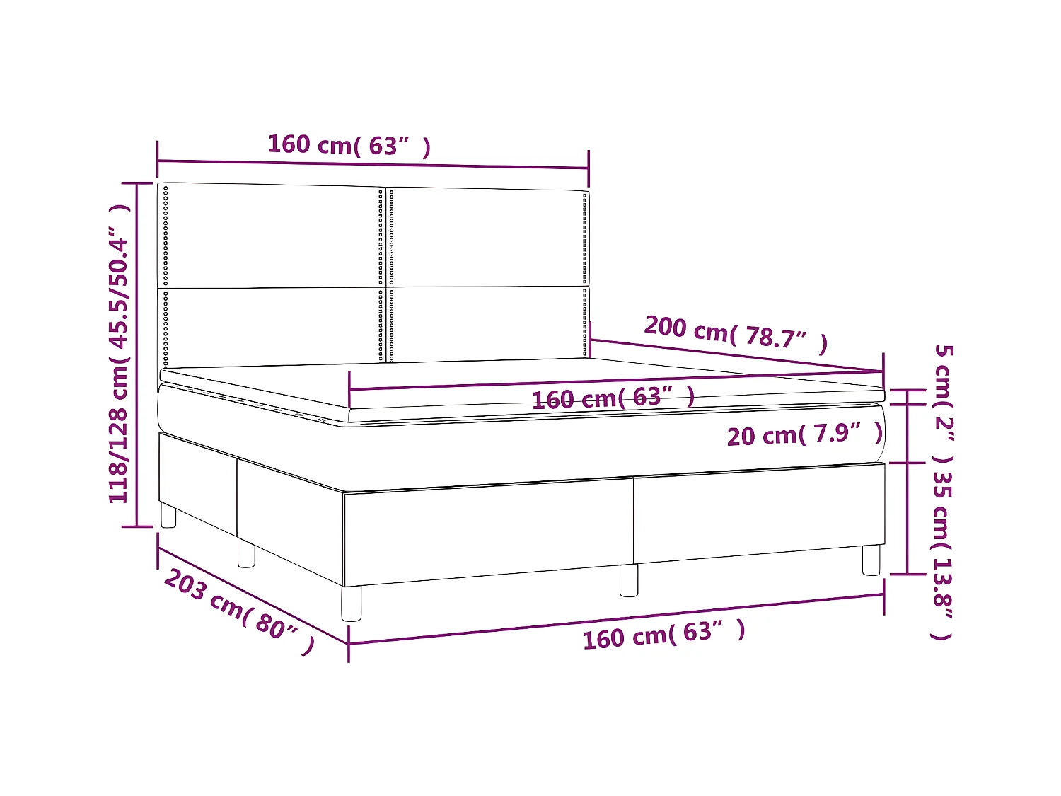 Cama box spring con colchón terciopelo verde oscuro 160x200 cm