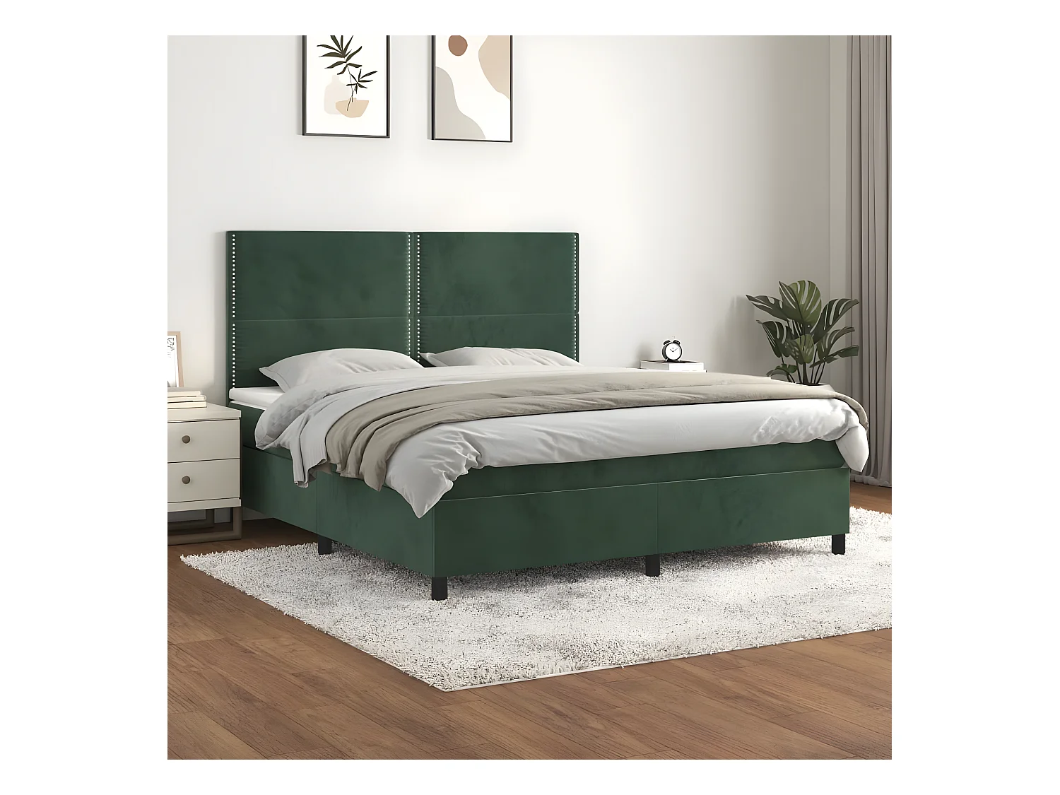 Cama box spring con colchón terciopelo verde oscuro 160x200 cm