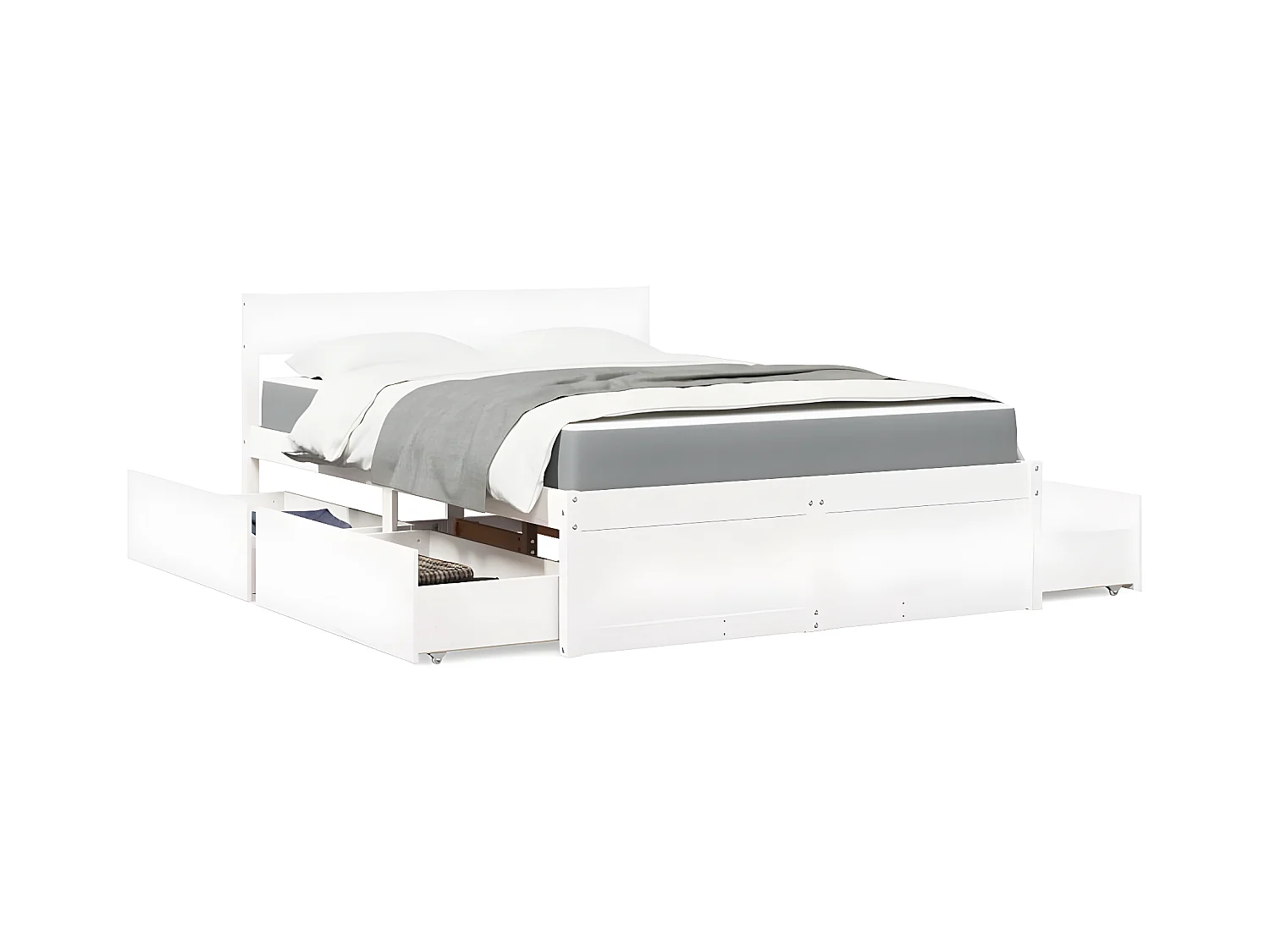 Lit avec tiroirs et matelas blanc 140x190 cm bois massif de pin