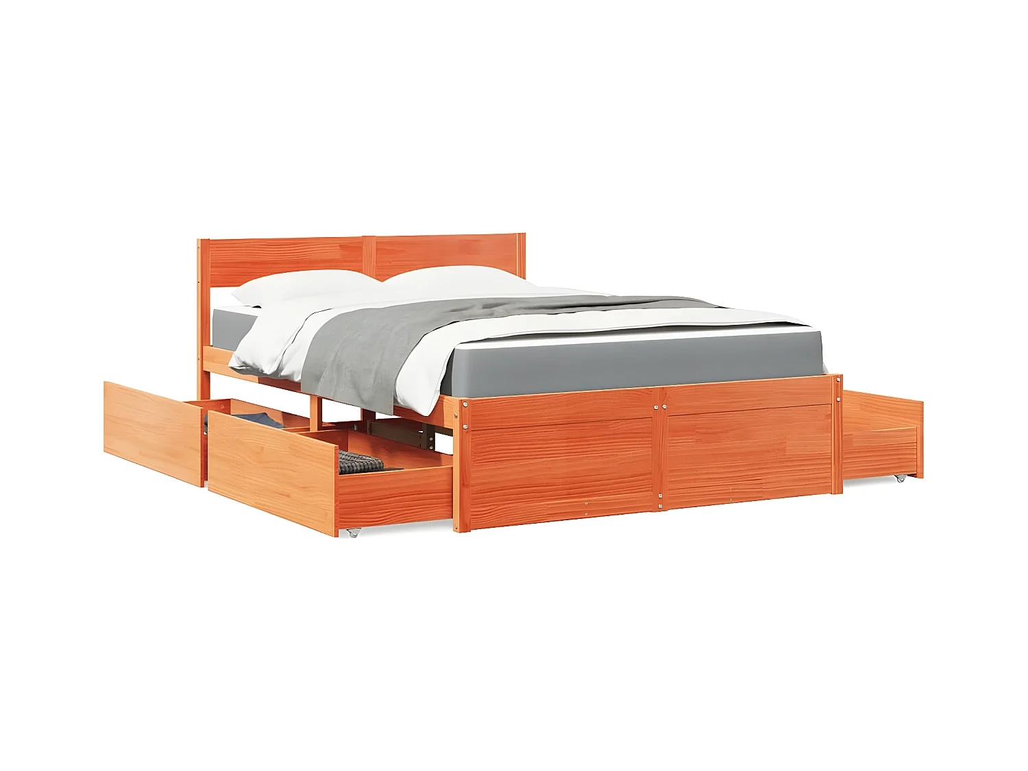 Cama com gavetas e colchão 120x190 cm pinho maciço castanho-mel