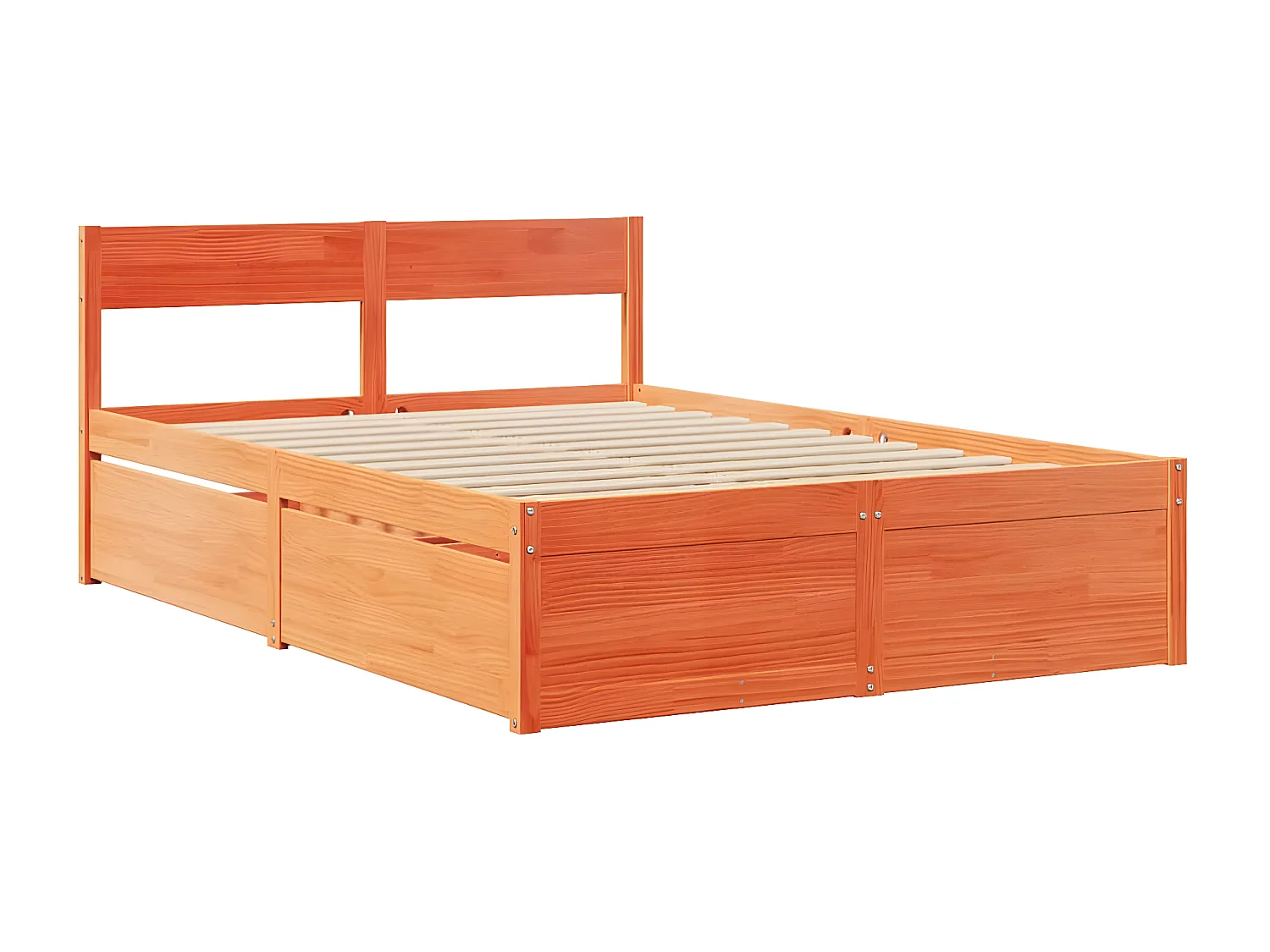 Cama con cajones y colchón madera pino marrón cera 120x190 cm