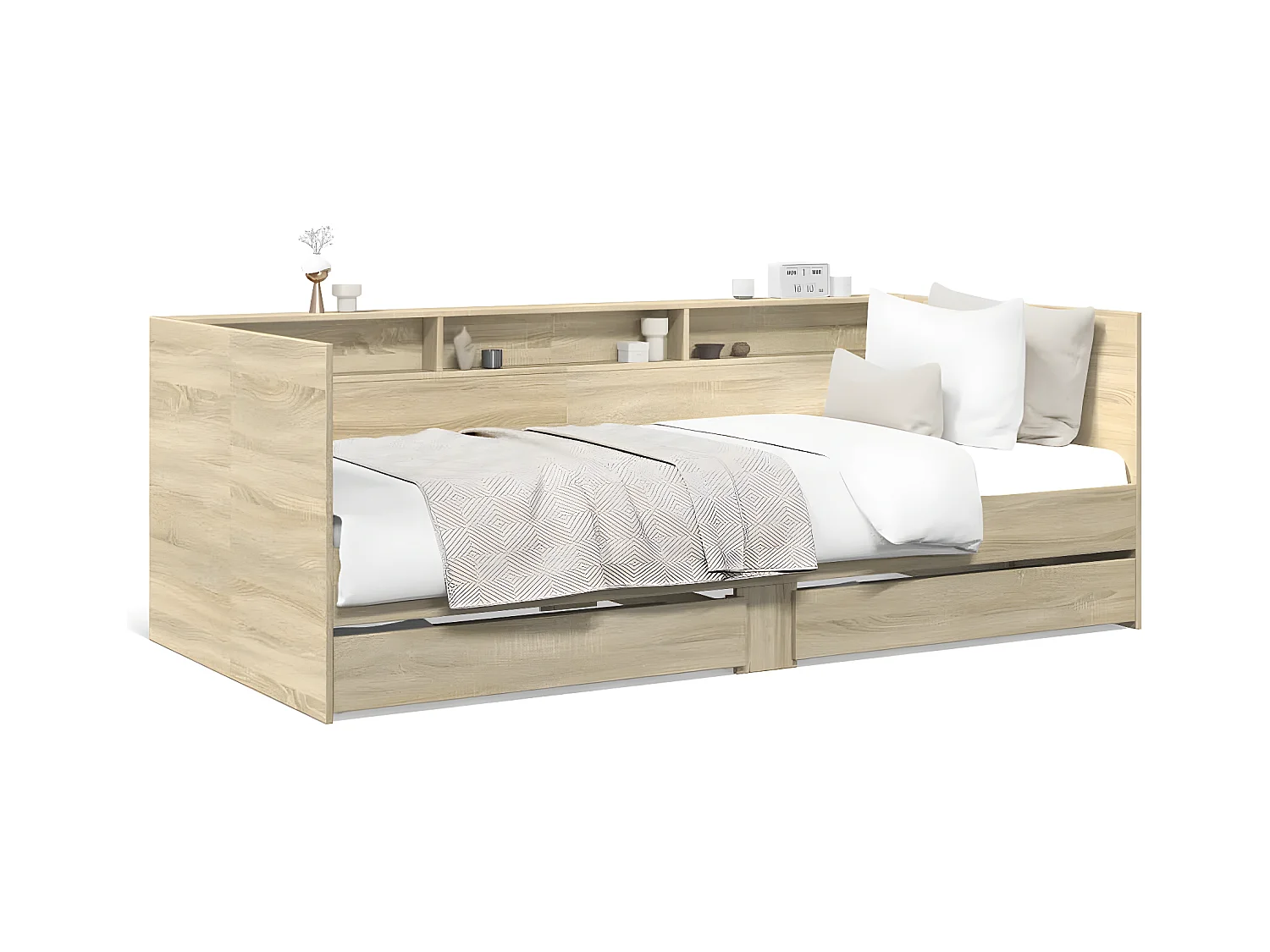 Lit de jour et tiroirs chêne sonoma 100x200 cm bois ingénierie