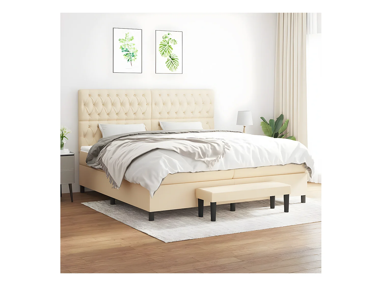 Lit à sommier tapissier avec matelas Crème 200x200 cm Tissu