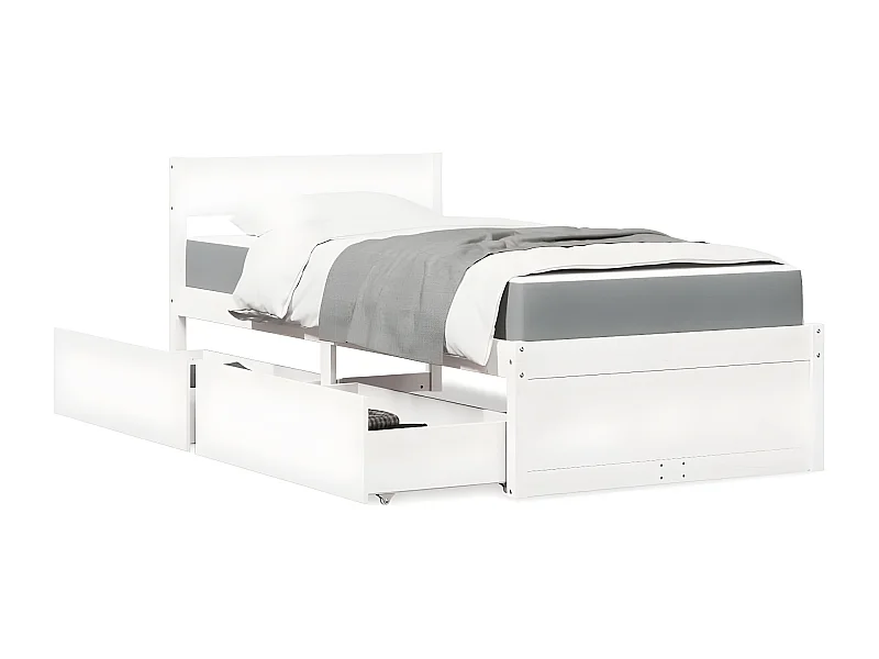 Lit avec tiroirs et matelas blanc 100x200 cm bois massif de pin