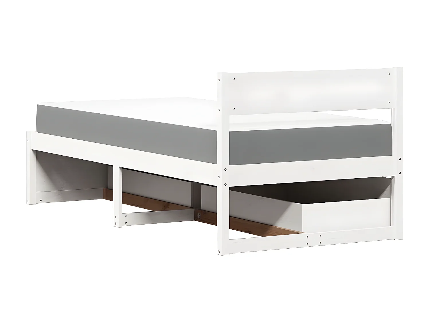 Cama con cajones y colchón madera maciza pino blanca 100x200 cm