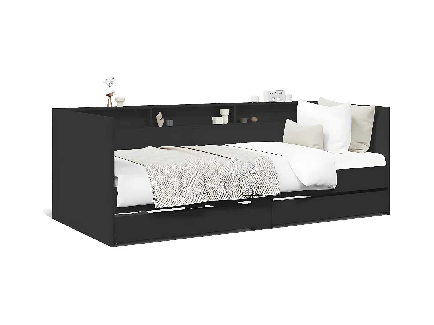 Tumbona con cajones madera de ingeniería negro 100x200 cm